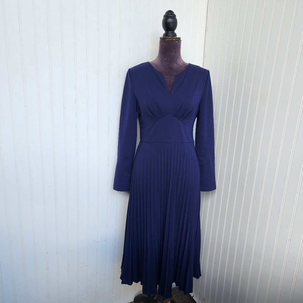 SHEIN Notched Neckline Pleated Hem A-Line Dress  Navy Blue Stretch M - Picture 10 of 16